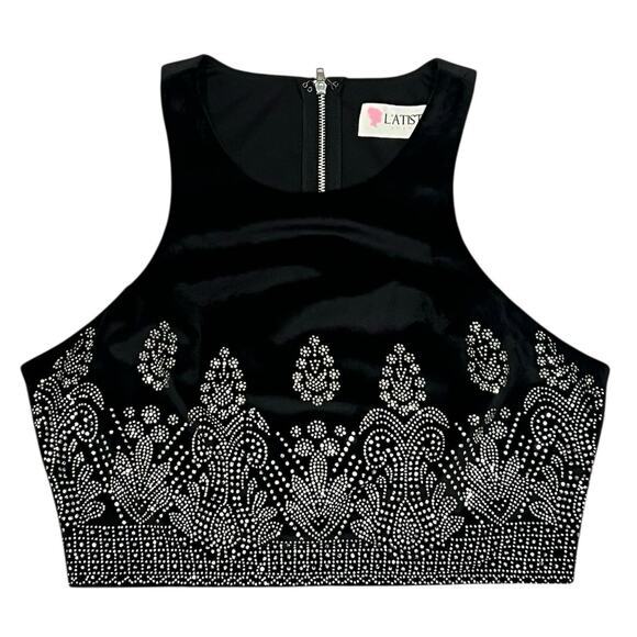 Anthropologie Tops - Latiste Black Velvet Rhinestone Cropped Tank Top Festival Gothic Anthro Style
